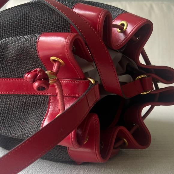 YVES SAINT LAURENT YSL NOE CANVAS BUCKET DRAWSTRING BAG RED - Picture 10 of 12